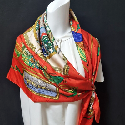 #ad RARE VINTAGE HERMES Silk Scarf quot;Le Geographequot; Carre 90 by Sandra Laroche $213.20