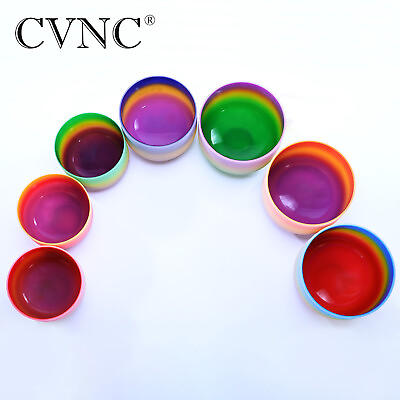 #ad CVNC 8quot; Rainbow Colored Chakra Crystal Singing Bowl W Mallet For Sound Healing $48.00