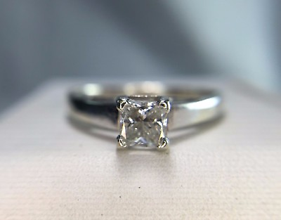 #ad 14k White Gold Square Princess Cut Natural Diamond Solitaire Engagement Ring $799.00