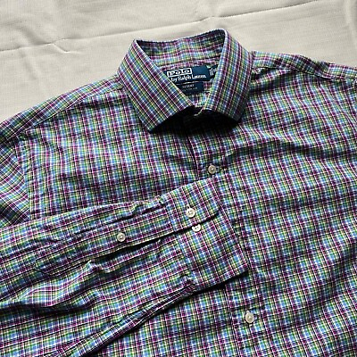 #ad Polo Ralph Lauren Regent Shirt Men#x27;s Large Blue Plaid Button Up Custom Fit Pony $19.99