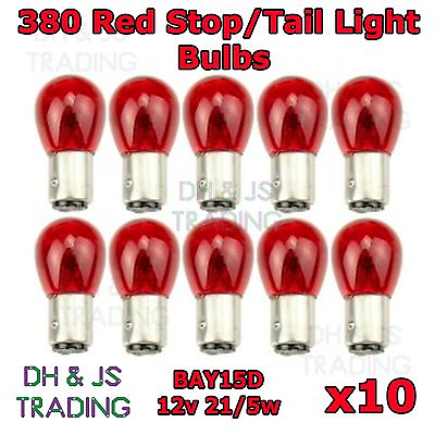 #ad 10 x 380 Red Stop Tail Light Bulbs Car Auto Van 12v 21 5w Twin Filament BAY15D GBP 9.95