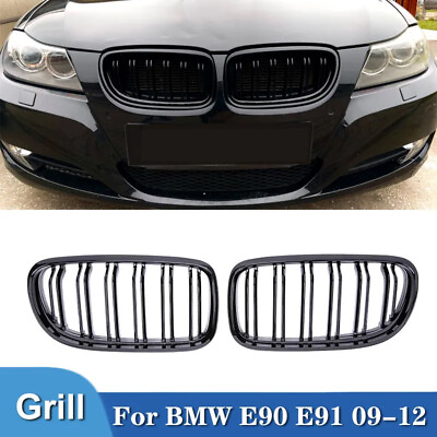 #ad For BMW E90 E91 325i 328i 2009 11 LCI Front Kidney Grille Grill Pair Gloss Black $25.99