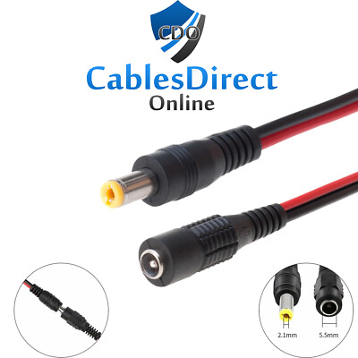 #ad 12V DC Power 2.1mm Pigtail Male Female Copper Cable CCTV Camera Connector Lot $9.29