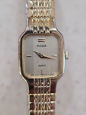 #ad Vintage Pulsar Watch Women Gold Tone V232 2740 Square New Battery. Clean $20.00
