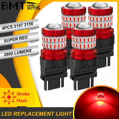 #ad 4X 3157 3156 3057 4157 LED Red Brake Stop Tail Light Bulbs Flash Strobe Blinking $19.78