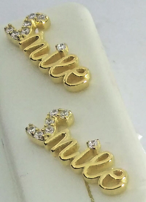 #ad .925 STERLING SILVE GOLD Plated quot;SMILEquot; Earrings cubic zirconia 14X5MM $19.79