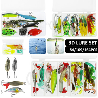 #ad 84 109 164Pcs Fishing Lure Set Soft and Hard Lure Baits Set Mixed Colorful burCC $19.09