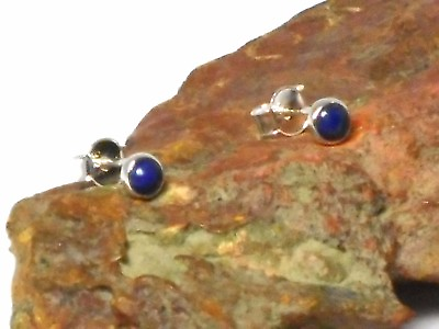 #ad Blue Round Lapis Lazuli Sterling Silver 925 Gemstone Stud Earrings 4 mm $19.99