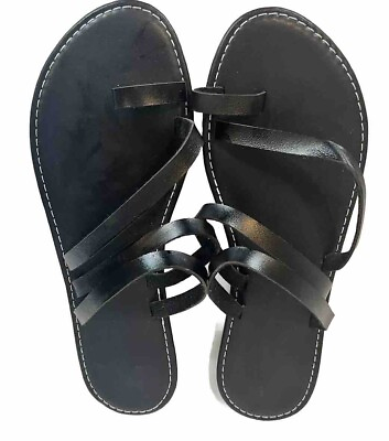 #ad Womens Black Strappy Thong Sandals Flats Summer Beach Vacation US 10 Resort $7.99