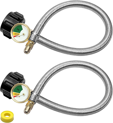 #ad 2 PCS 1 4quot; Inverted RV Propane Hose with Gauge 15 Inch Stainless Steel Braided $23.99