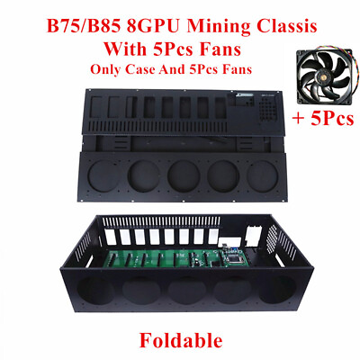 #ad B75 B85 Foldable Mining Chassis 65MM 8 GPU Slots Frame Case w 5 Cooling Fans US $113.88