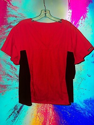#ad Red And Black Cherokee Scrubs Top Size 2XL $19.99