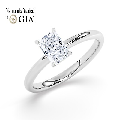 #ad GIA1 CTSolitaire 100% Natural Radiant Diamonds Engagement Ring 18K White Gold $4064.00