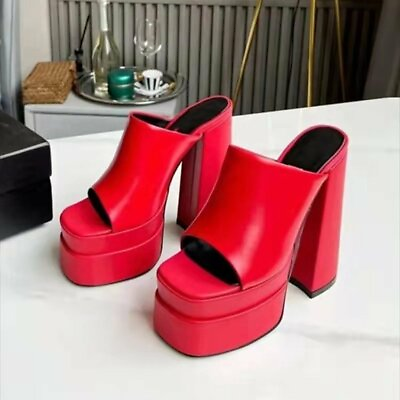 Womens Peep Toe Slip On Punk Mule Sandals Platform High Heels Club Chunky Shoes $41.84