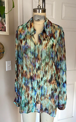 #ad KELLY Clinton Kelly Multi Color Abstract Relaxed Fit Button dn Shirt *MEDIUM* $8.00