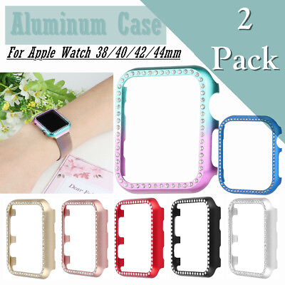 #ad 2Pcs For Apple Watch Series 1 2 3 4 5 6 Face Case Cover Bling Crystal Rhinestone $13.35