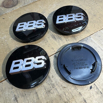 #ad NEW BLACK BBS RS center Caps Black silver Set Of 4 36112225190 $69.99