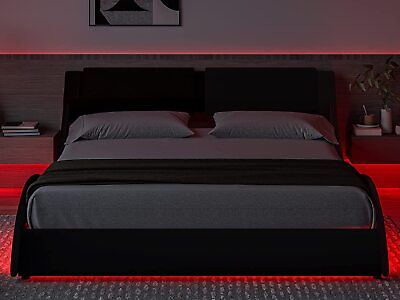 Queen Size Platform Bed Frame w LED Lights Underneath Wave Like Low Profile Bed $189.97