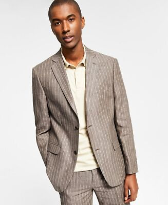 #ad ALFANI Men#x27;s Slim Fit Stripe Linen Suit Jacket 36S Brown 2 Button $16.17
