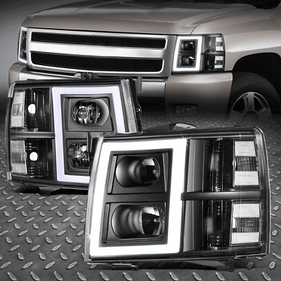 #ad Rectangle LED DRL For 07 13 Chevy Sivlerado 1500 2500 3500 Headlights Black $120.53