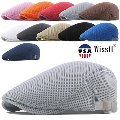 #ad Mens Flat Newsboy Solid Mesh Ivy Cap Outdoor Breathable Beret Cotton Cabbie Hat $5.75