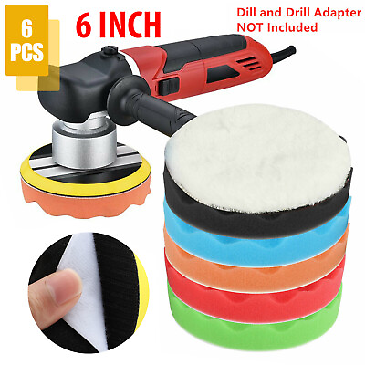 #ad 6pcs 6quot; Car Buffing Polishing Pads Waxing Foam Sponge Polisher Kit for Drill US $10.48