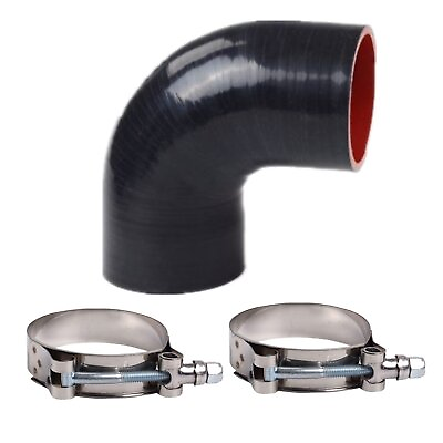 #ad 4quot; 102mm 90 Degree Elbow Silicone Hose Turbo Intake Pipe Black red With 2 Clamps $16.88