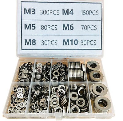 660 Pieces of 304 Stainless Steel Washers Flat Washer Assortment Set Kit 6 Sizes $13.85